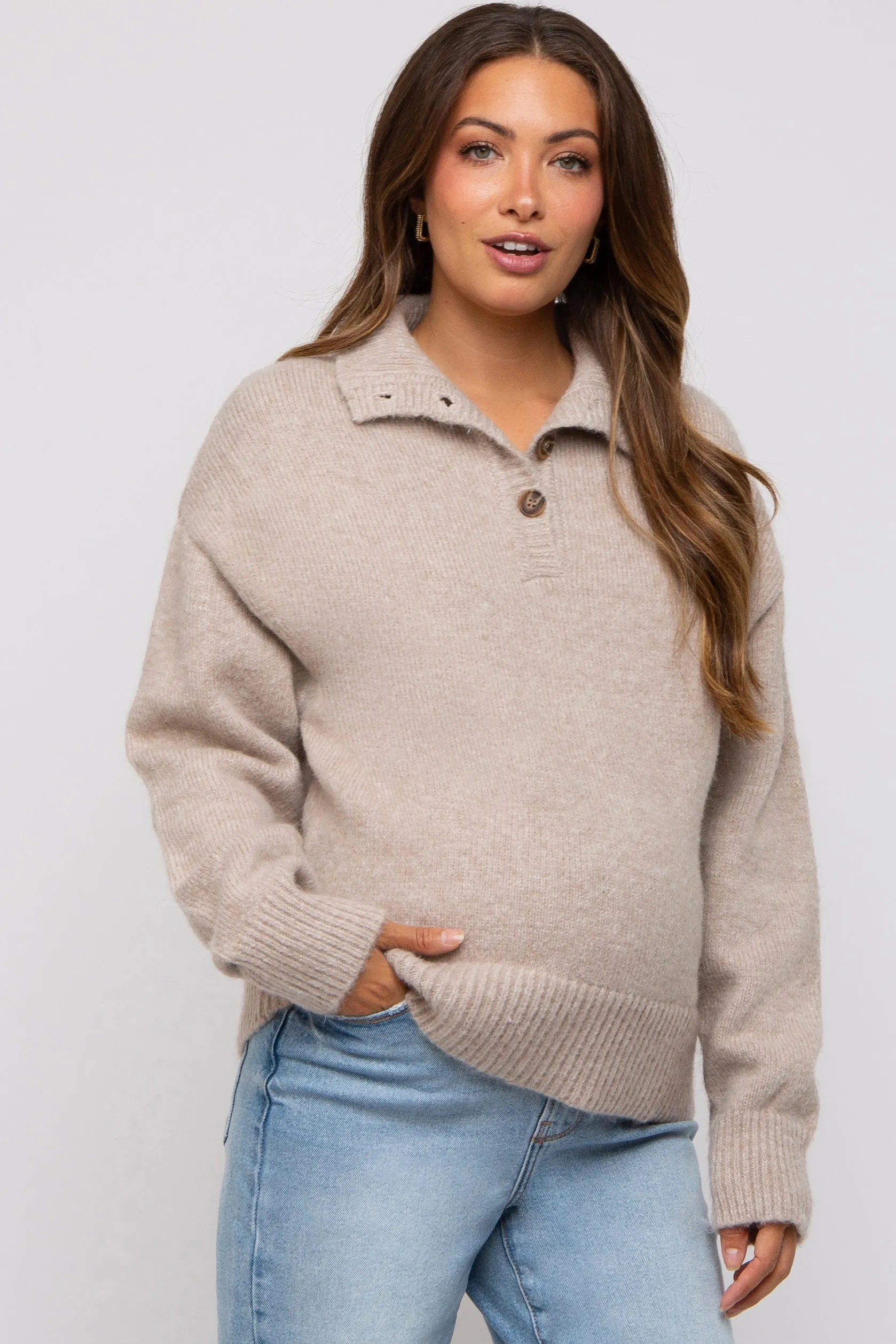 Beige Button Front Maternity Sweater sold by Pinkblush product image thumbnail 2
