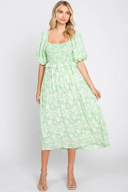 Lime Floral Smocked Midi Dress sold by Pinkblush