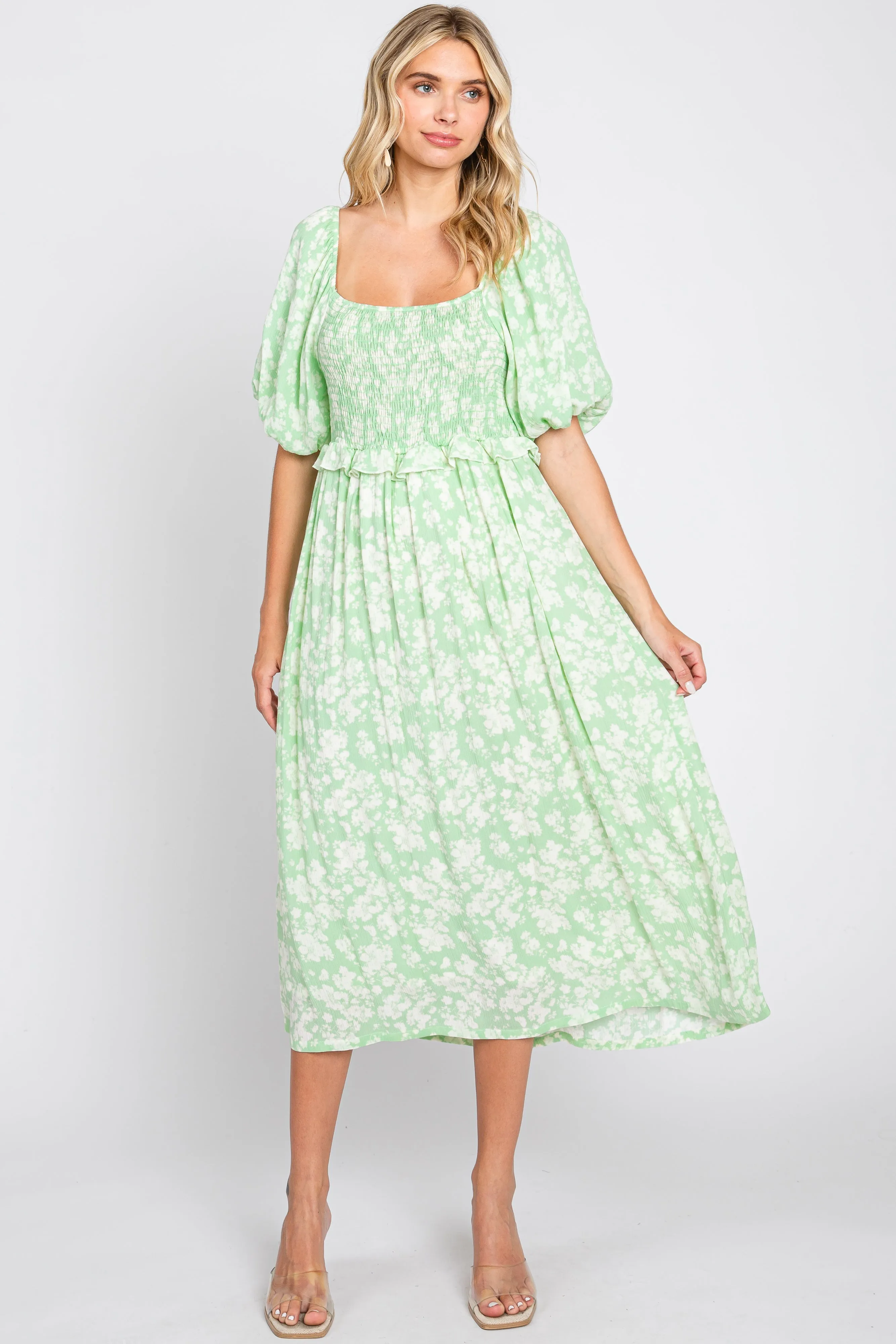 Lime Floral Smocked Midi Dress sold by Pinkblush
