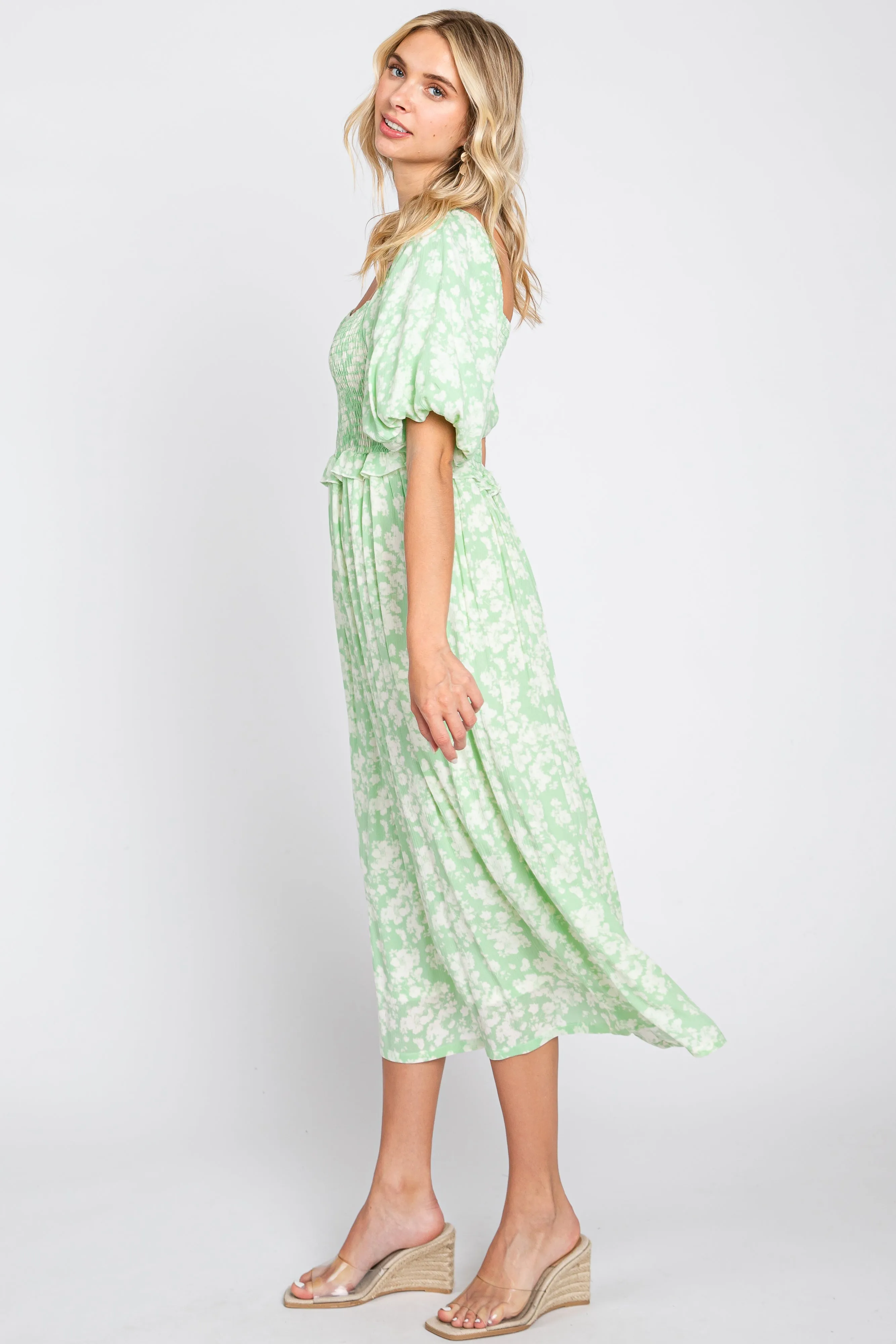 Lime Floral Smocked Midi Dress sold by Pinkblush product image thumbnail 2