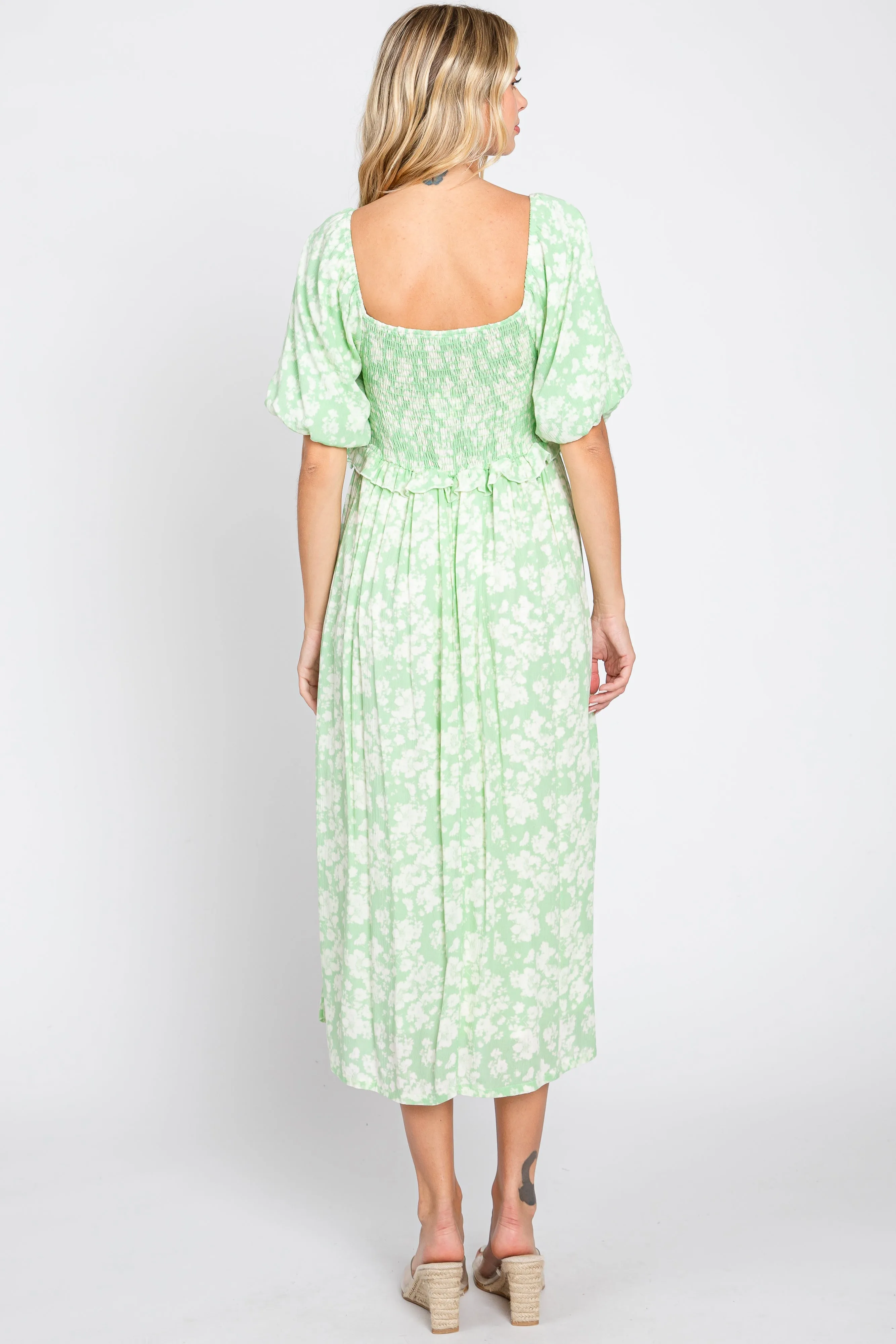 Lime Floral Smocked Midi Dress sold by Pinkblush product image thumbnail 3
