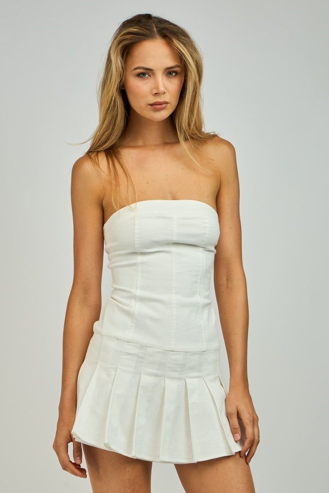 White Pleated Tube Mini Dress sold by Pinkblush