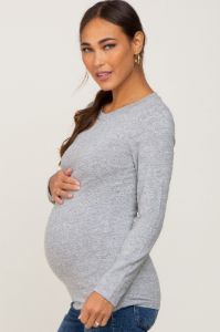 Heather Grey Basic Long Sleeve Maternity Top sold by Pinkblush