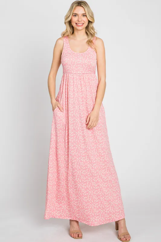Pink Floral Sleeveless Maxi Dress sold by Pinkblush
