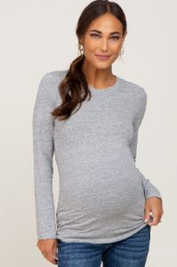 Heather Grey Basic Long Sleeve Maternity Top sold by Pinkblush