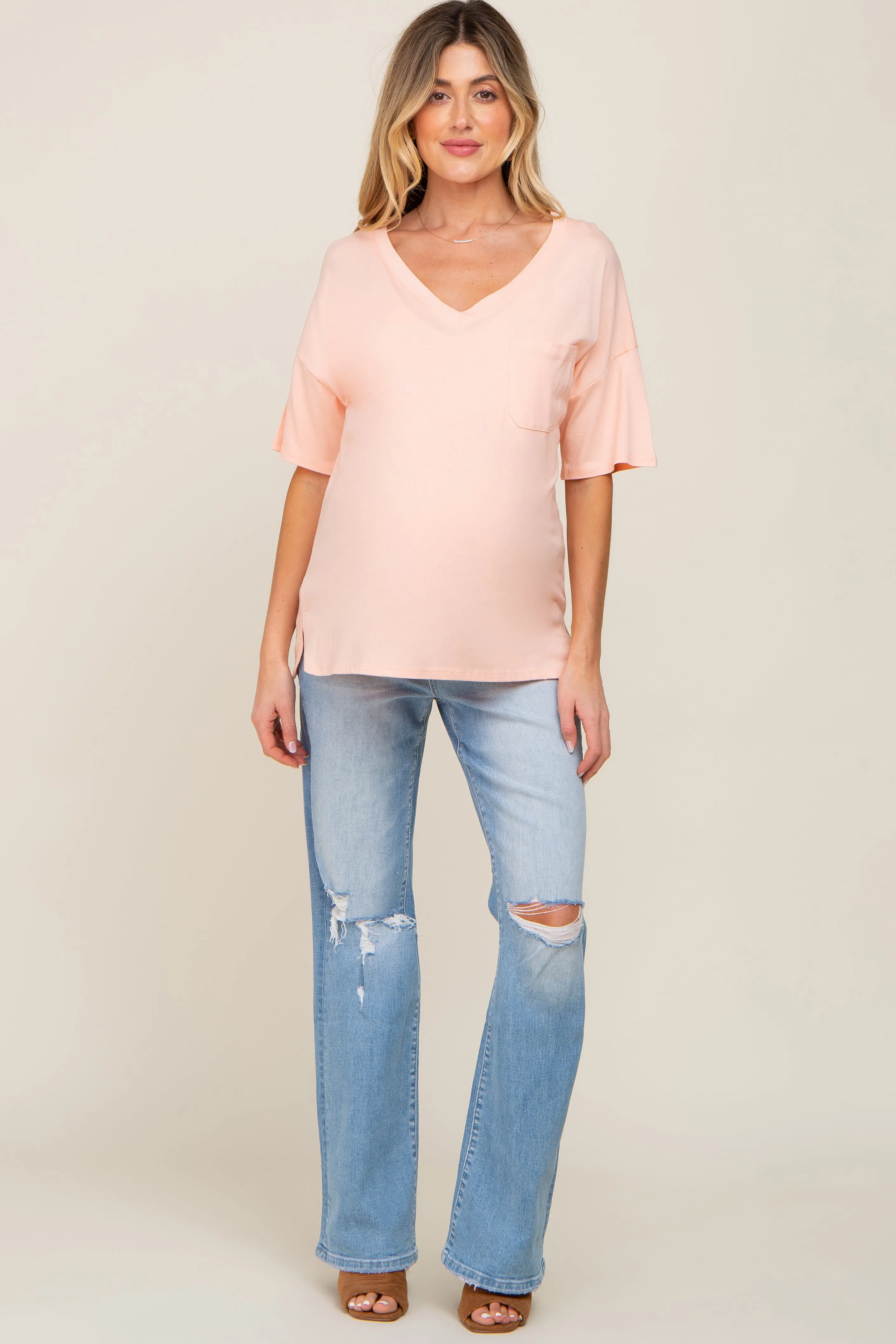 Peach Pocketed V-Neck Maternity Top sold by Pinkblush product image thumbnail 5