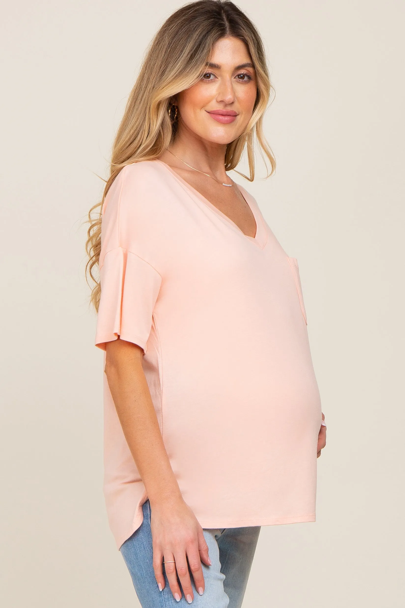 Peach Pocketed V-Neck Maternity Top sold by Pinkblush product image thumbnail 2