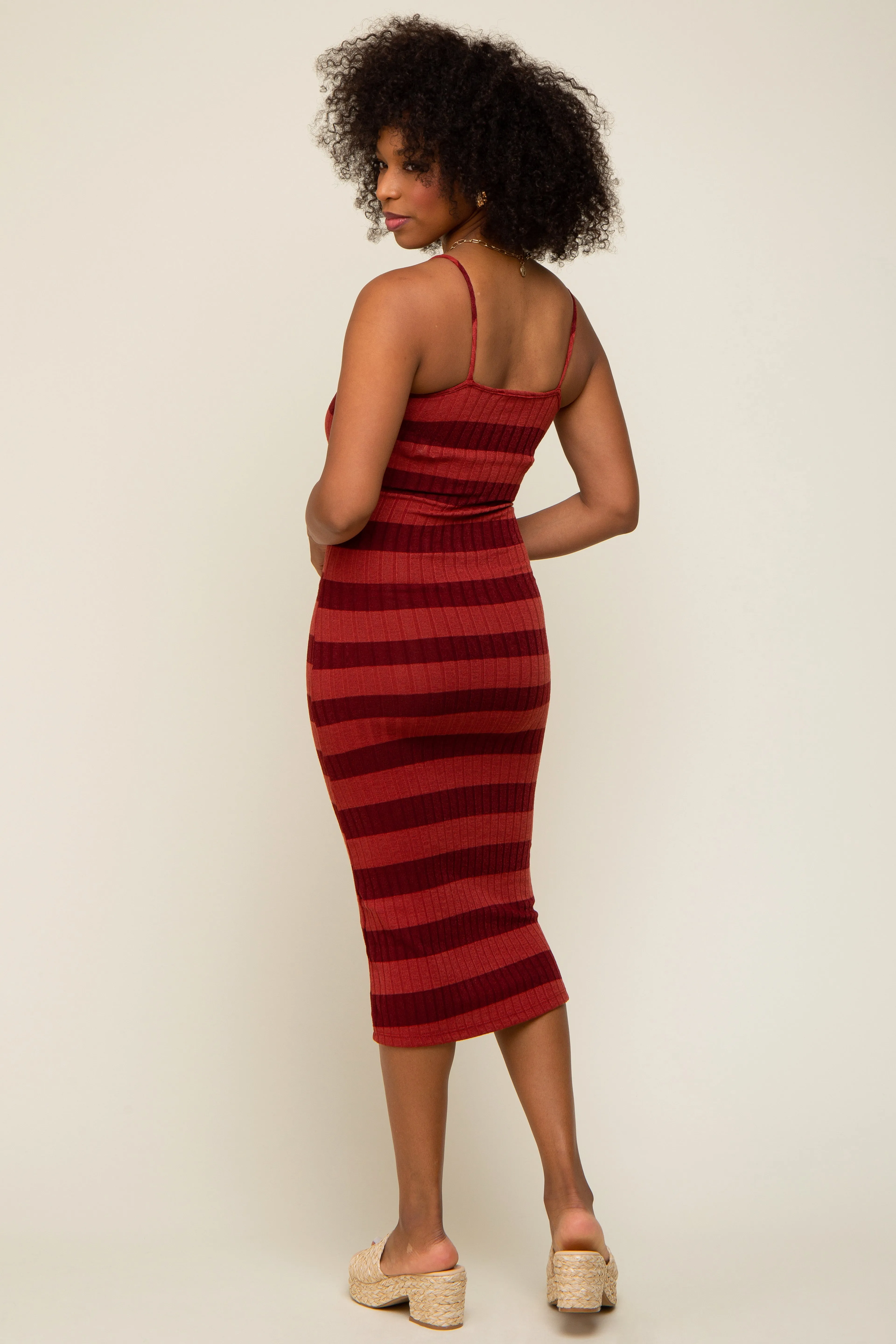 Rust Striped Rib Knit Midi Dress sold by Pinkblush product image thumbnail 3