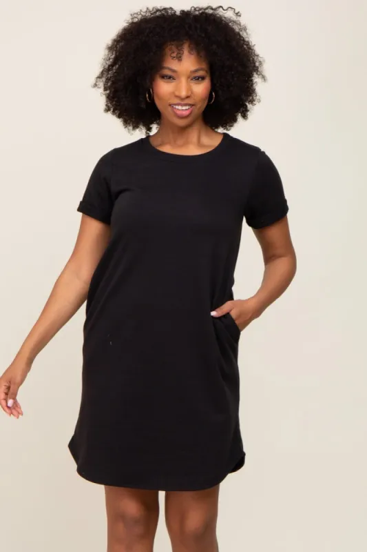 Black French Terry Cuffed Short Sleeve Dress sold by Pinkblush