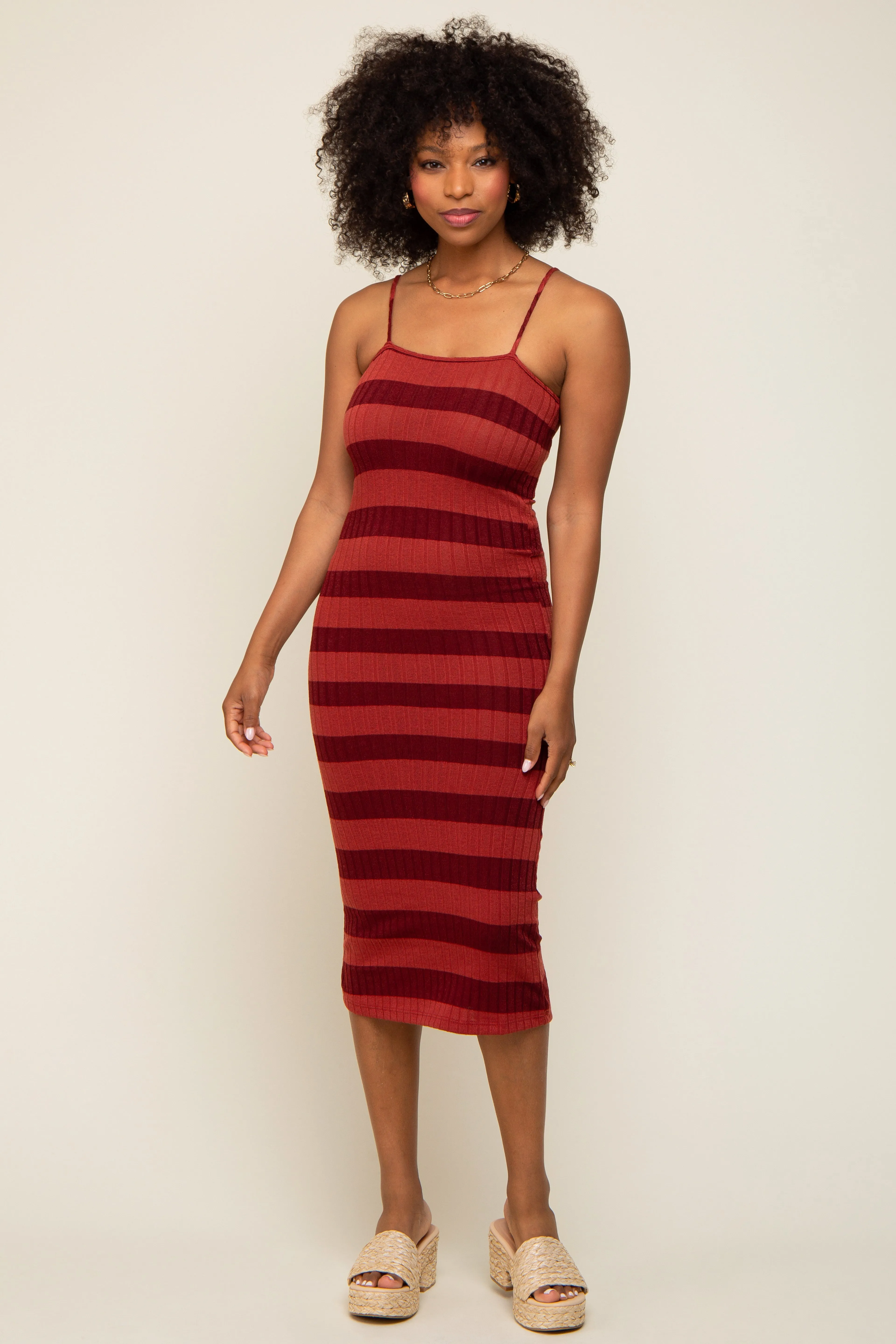 Rust Striped Rib Knit Midi Dress sold by Pinkblush product image thumbnail 4