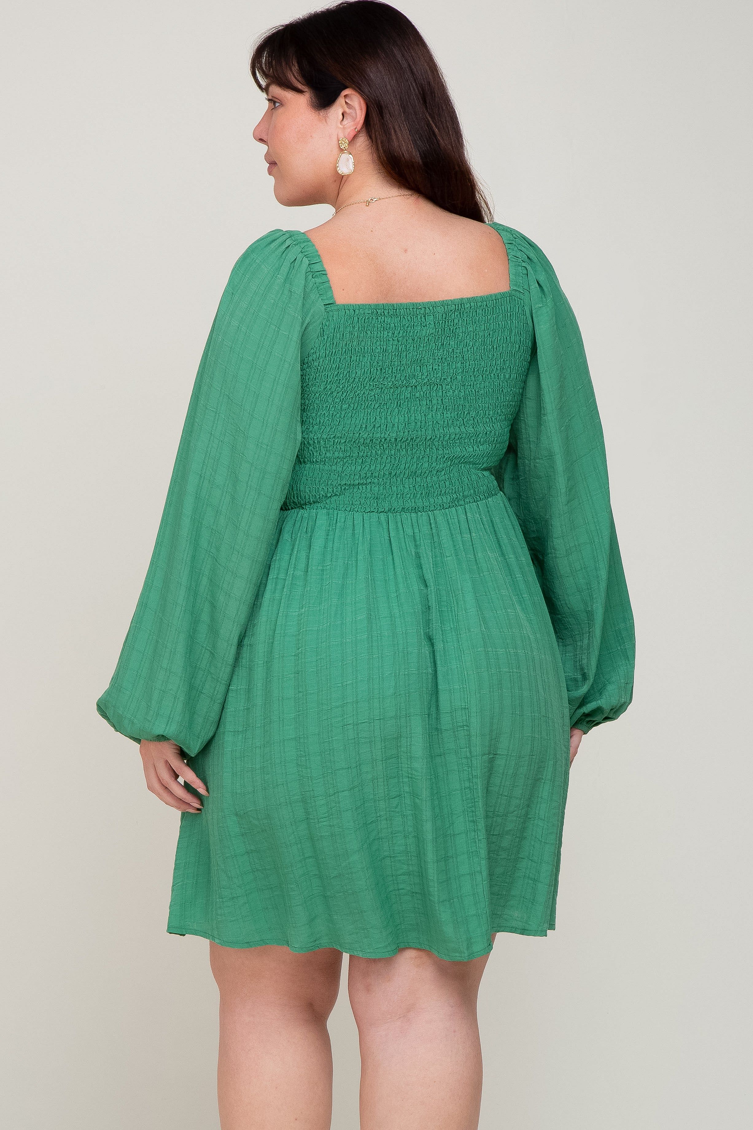 Green Smocked Long Sleeve Plus Dress sold by Pinkblush product image thumbnail 5