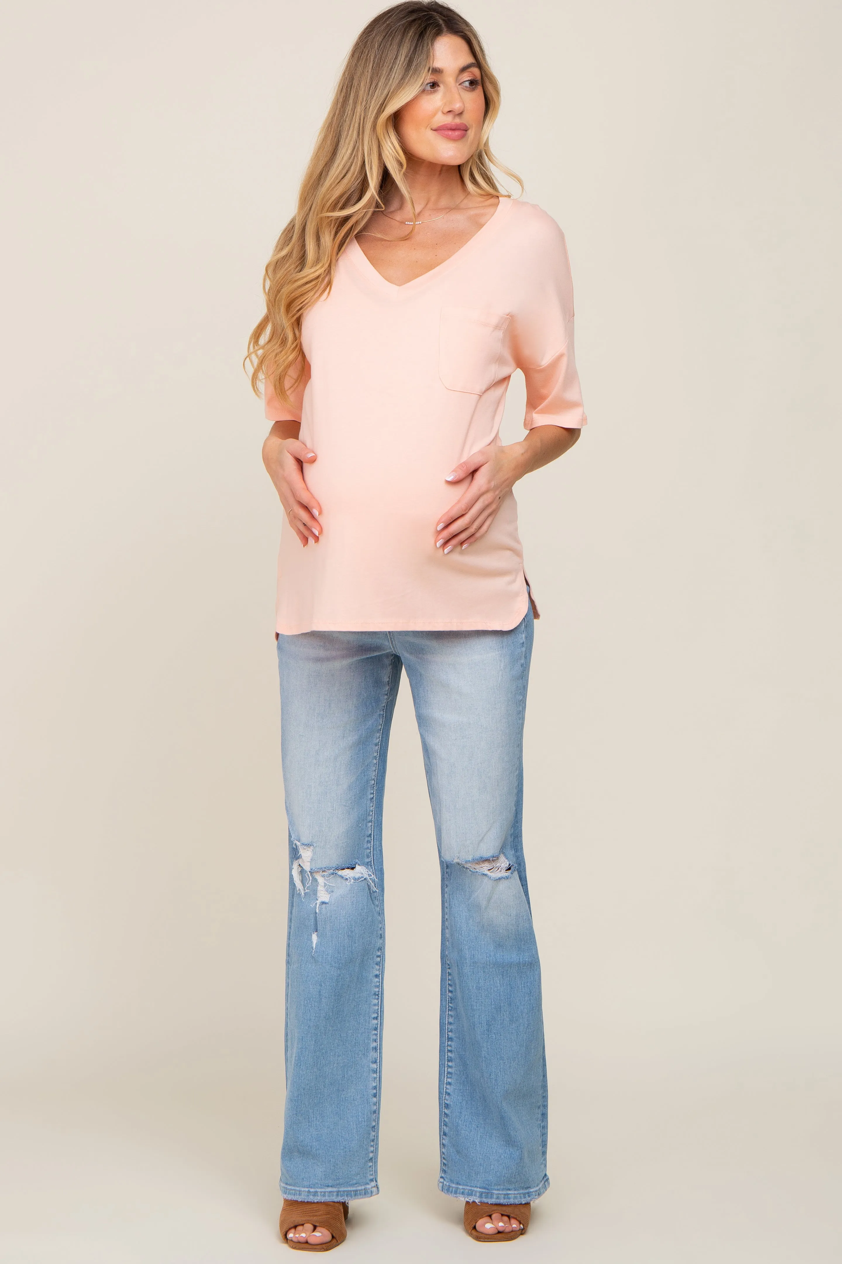 Peach Pocketed V-Neck Maternity Top sold by Pinkblush product image thumbnail 4
