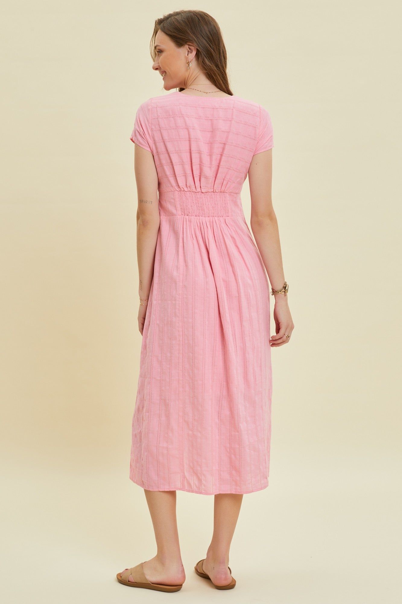 Pink Button-Down Midi Dress With Cap Sleeves sold by Pinkblush product image thumbnail 2