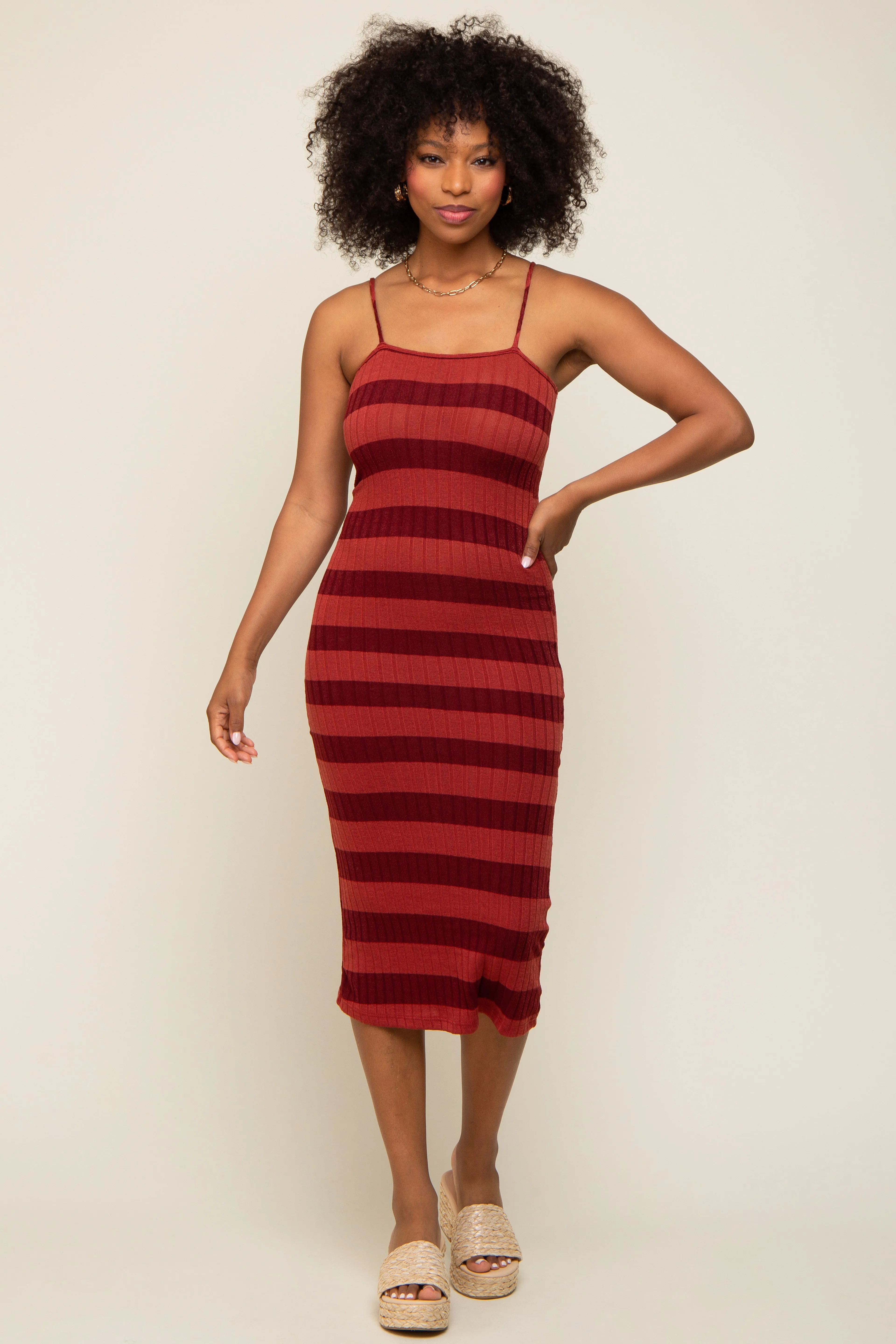 Rust Striped Rib Knit Midi Dress sold by Pinkblush product image thumbnail 5