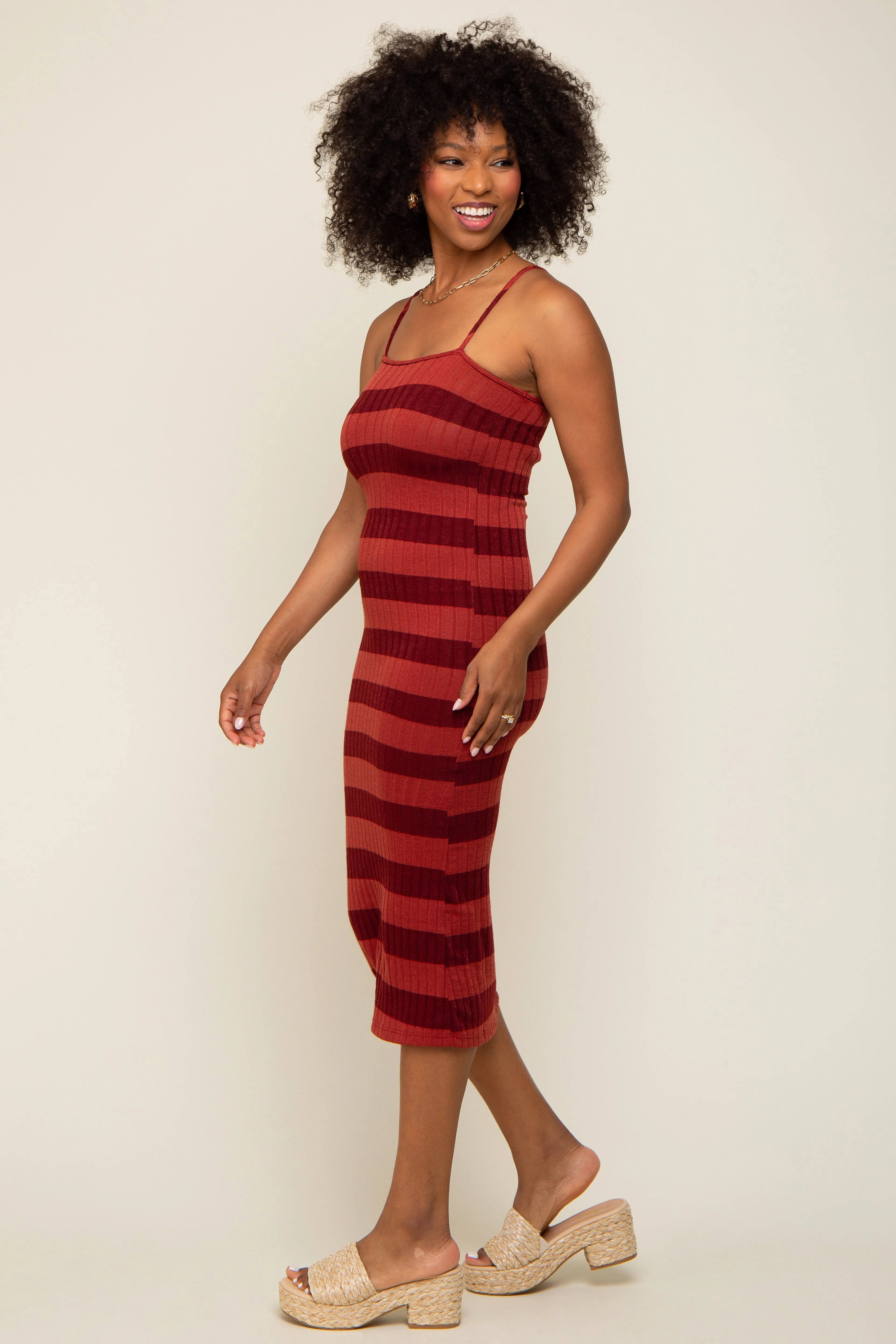 Rust Striped Rib Knit Midi Dress sold by Pinkblush product image thumbnail 2