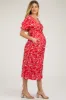 Red Floral Button Front Short Sleeve Maternity Midi Dress sold by Pinkblush