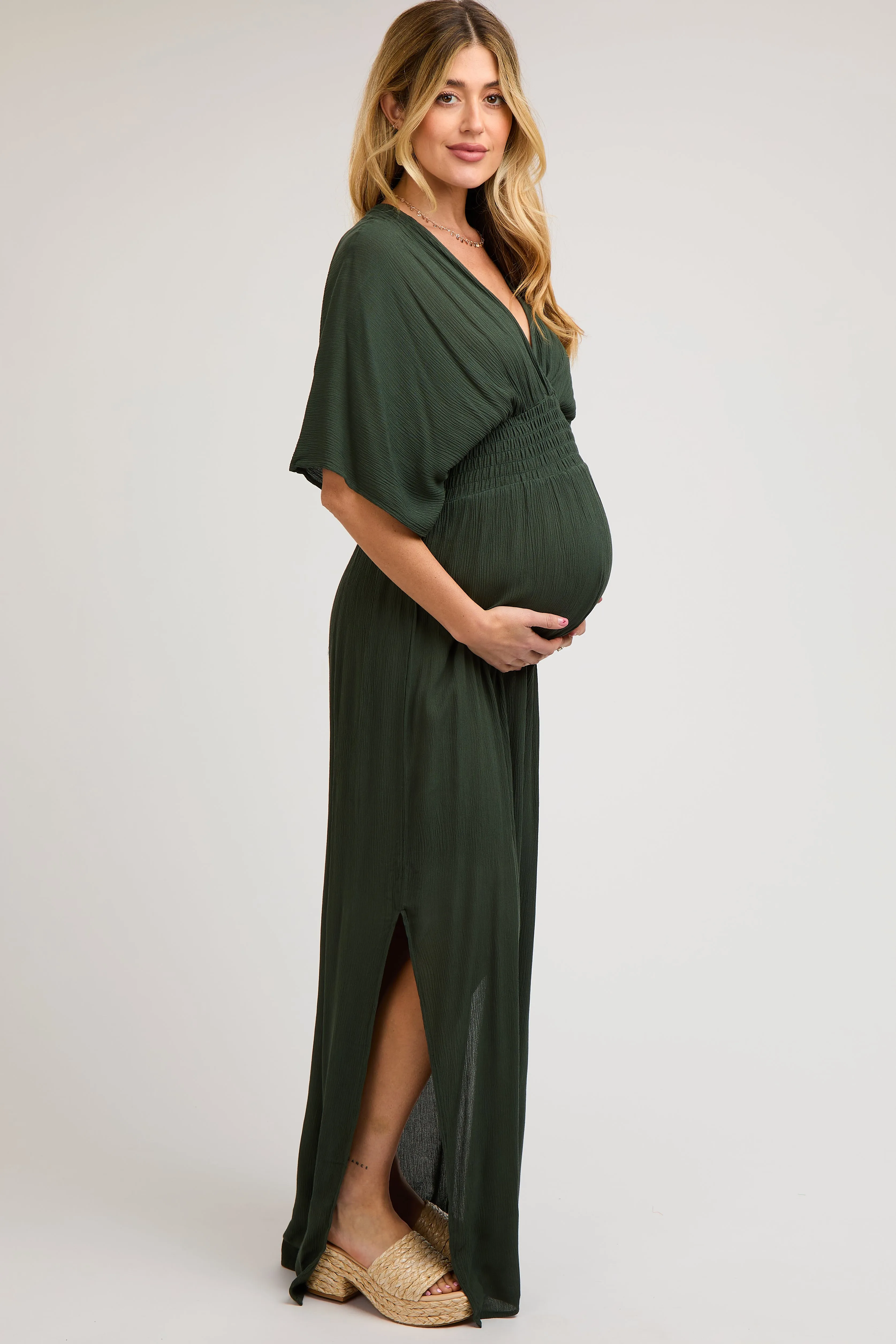 Olive Lightweight Deep V-Neck Maternity Maxi Dress sold by Pinkblush product image thumbnail 2