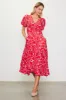 Red Floral Button Front Short Sleeve Maternity Midi Dress sold by Pinkblush