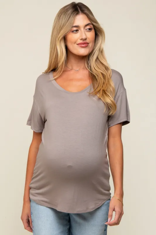 Taupe Scoop Neck Basic Maternity Tee sold by Pinkblush