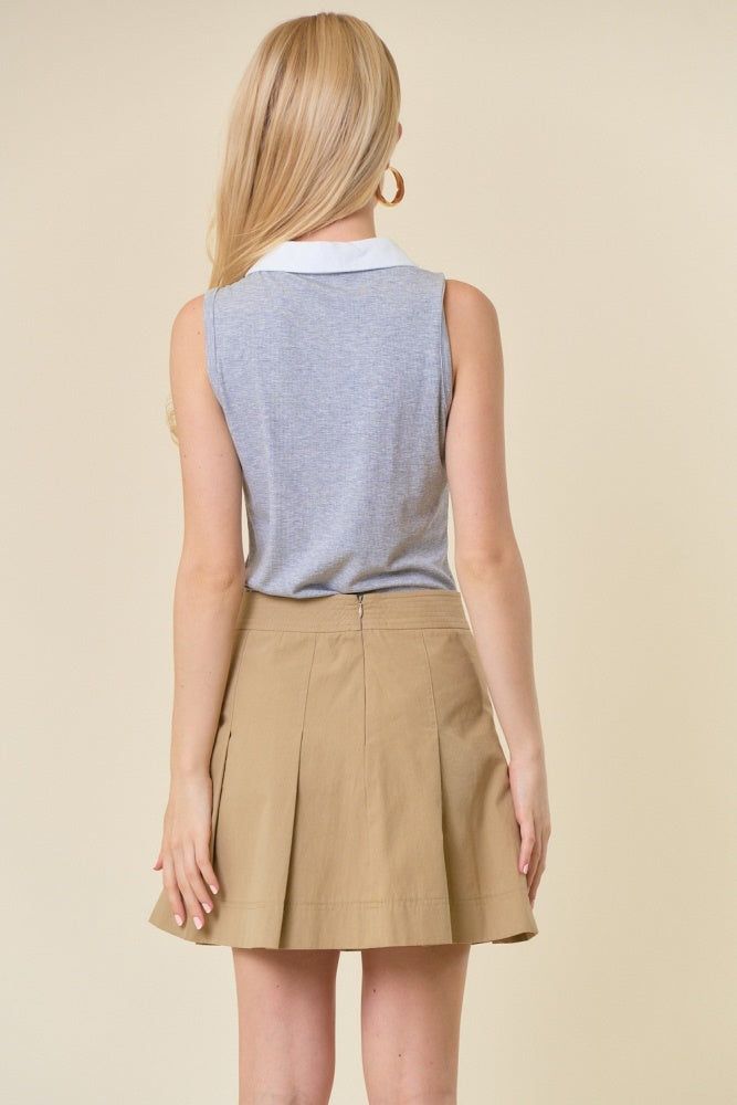Khaki Pleated Cotton A-Line Mini Skirt sold by Pinkblush product image thumbnail 3