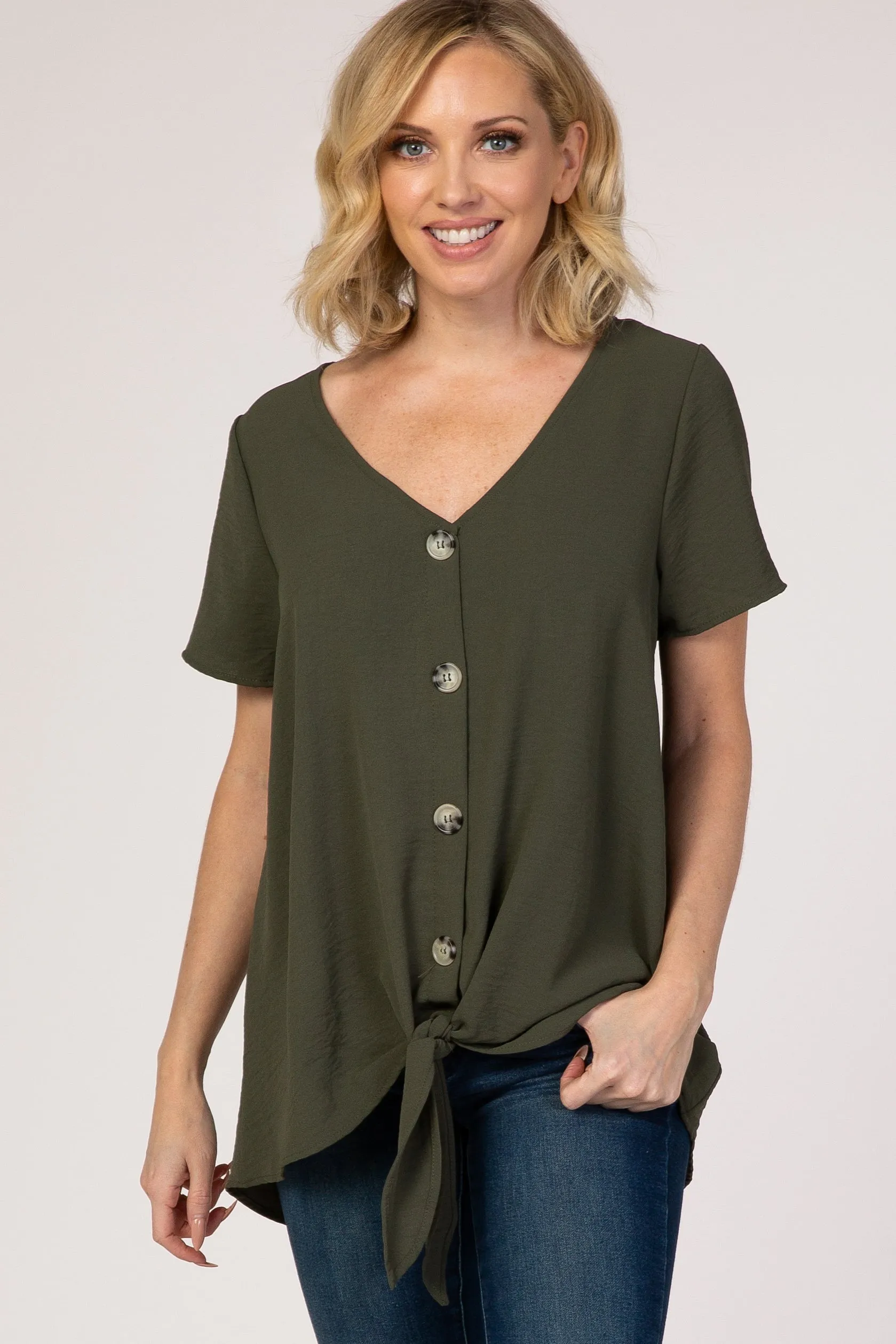 Light Olive Button Tie Front Maternity Top sold by Pinkblush product image thumbnail 5