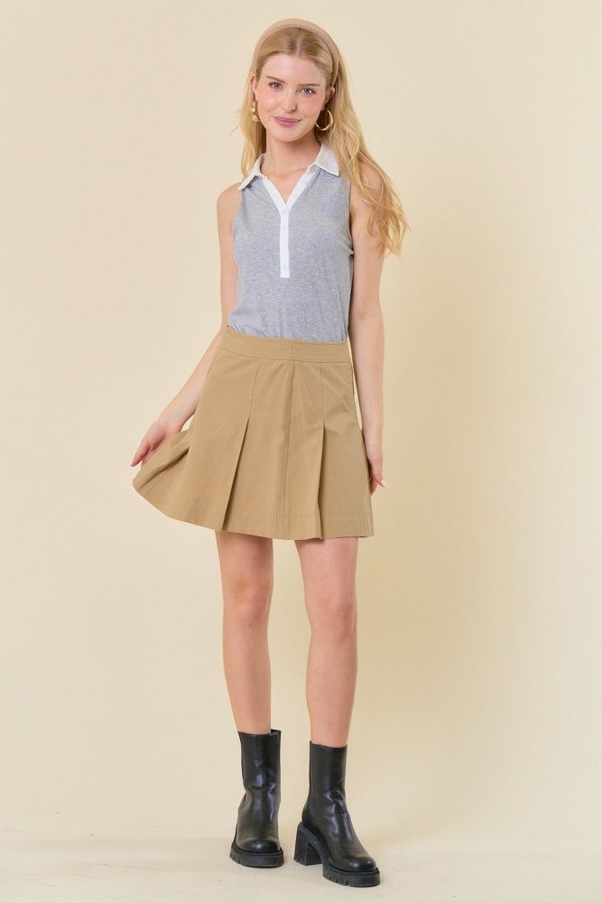 Khaki Pleated Cotton A-Line Mini Skirt sold by Pinkblush product image thumbnail 4