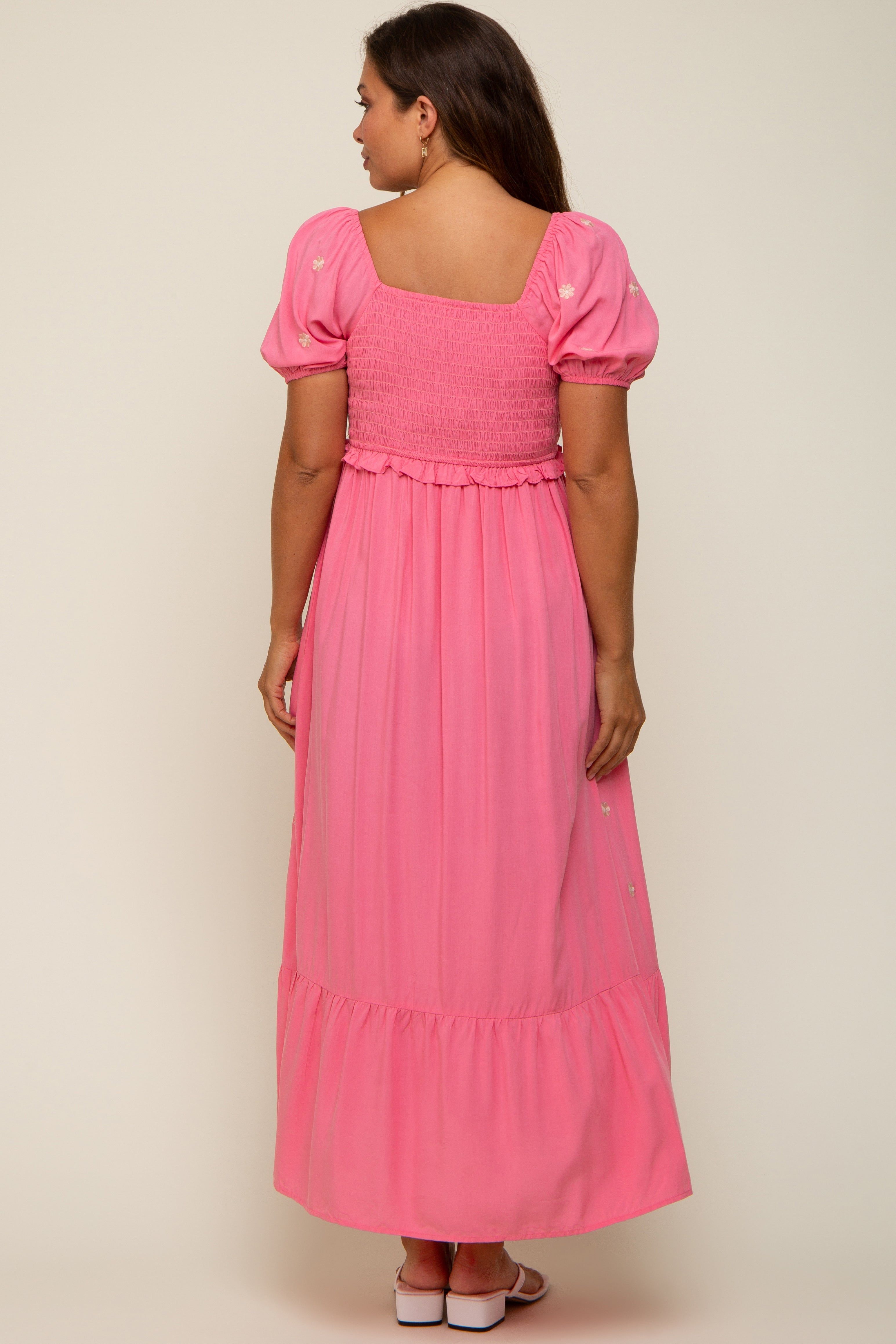 Pink Floral Embroidered Smocked Maternity Maxi Dress sold by Pinkblush product image thumbnail 3