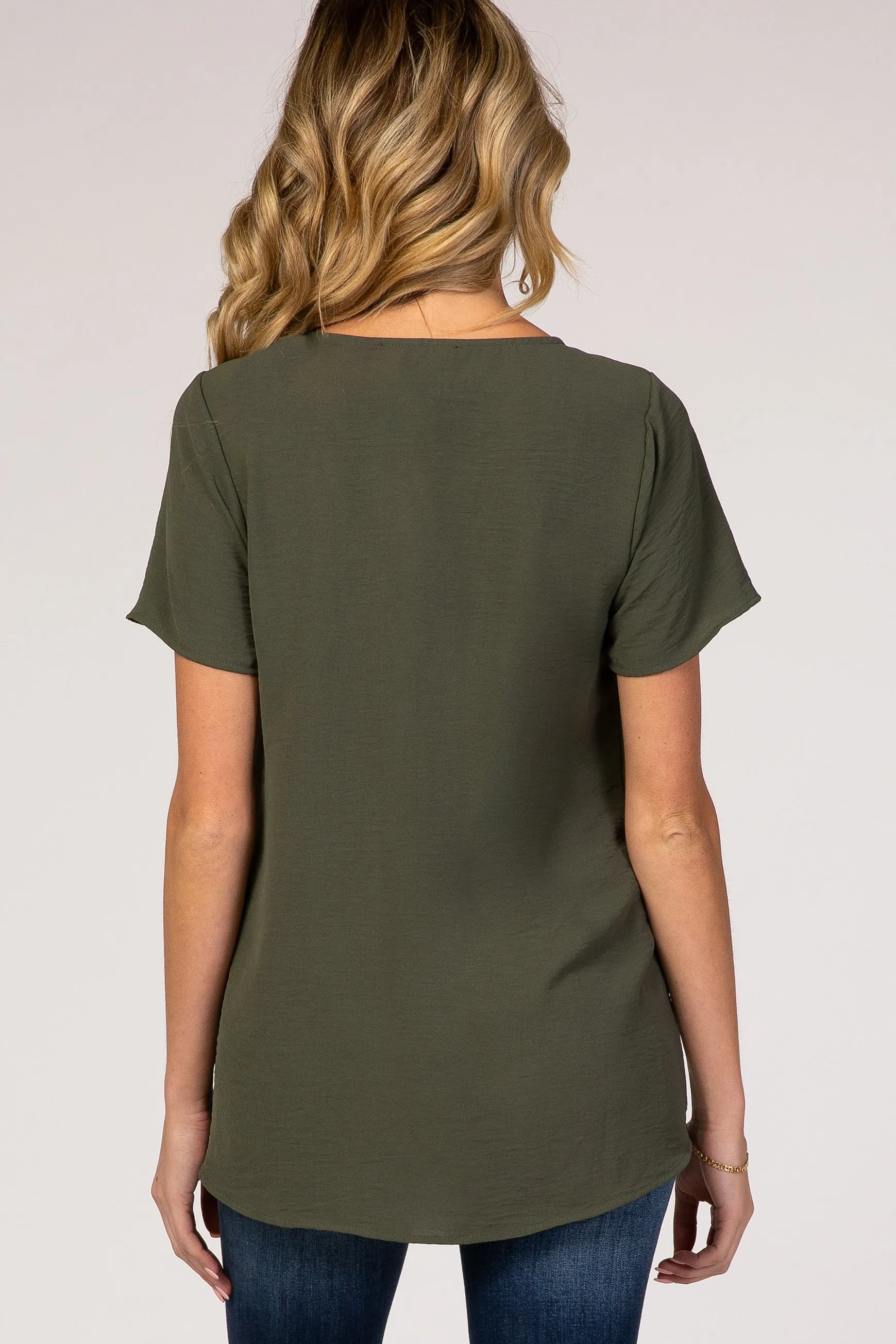 Light Olive Button Tie Front Maternity Top sold by Pinkblush product image thumbnail 3