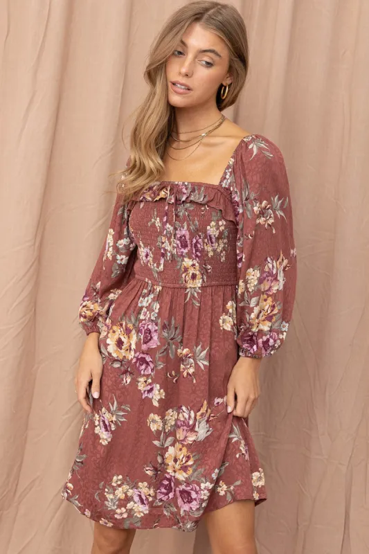 Wine Jacquard Floral Print Dress sold by Pinkblush