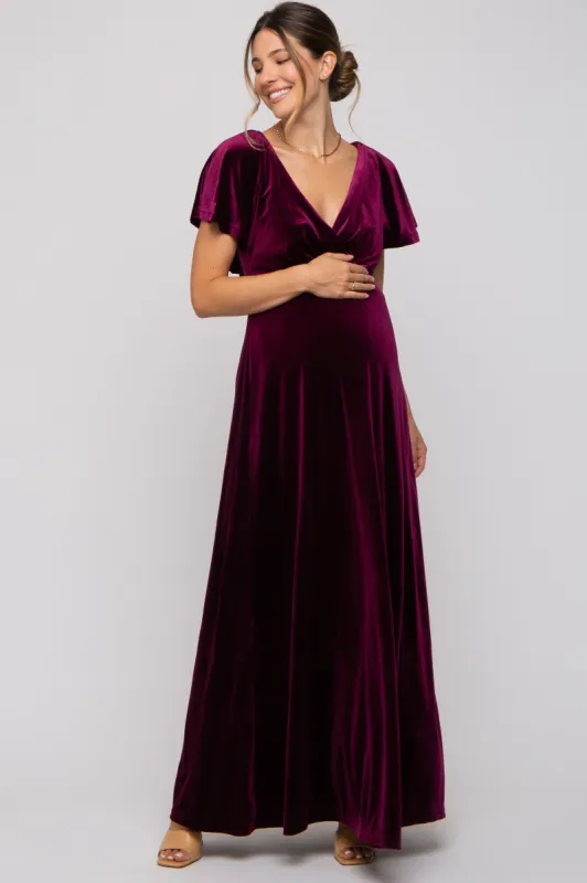 Burgundy Velvet Maternity Maxi Dress sold by Pinkblush