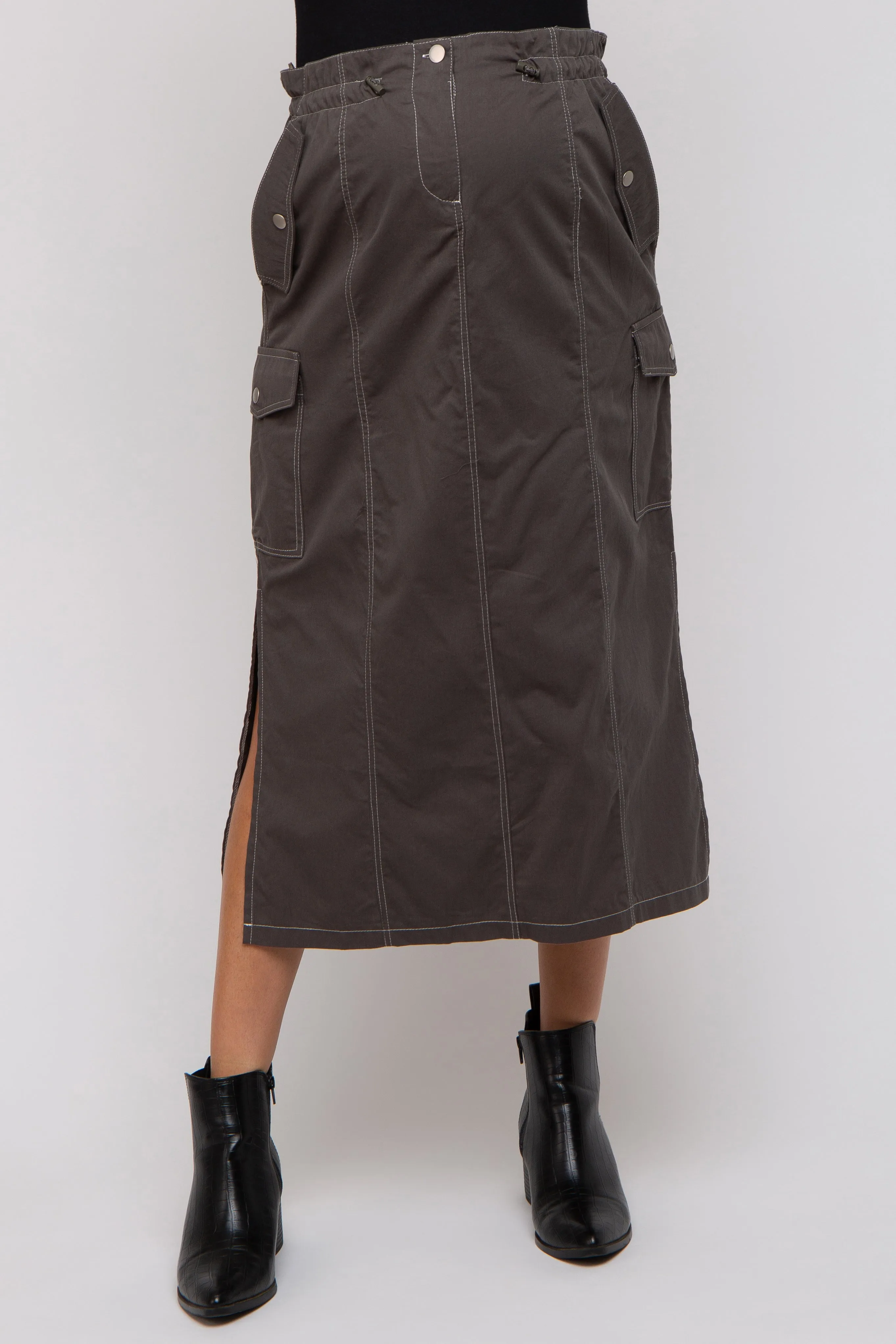 Charcoal Cargo Cinched Maternity Midi Skirt sold by Pinkblush product image thumbnail 3