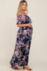 Navy Floral Off Shoulder Flounce Maternity Maxi Dress sold by Pinkblush