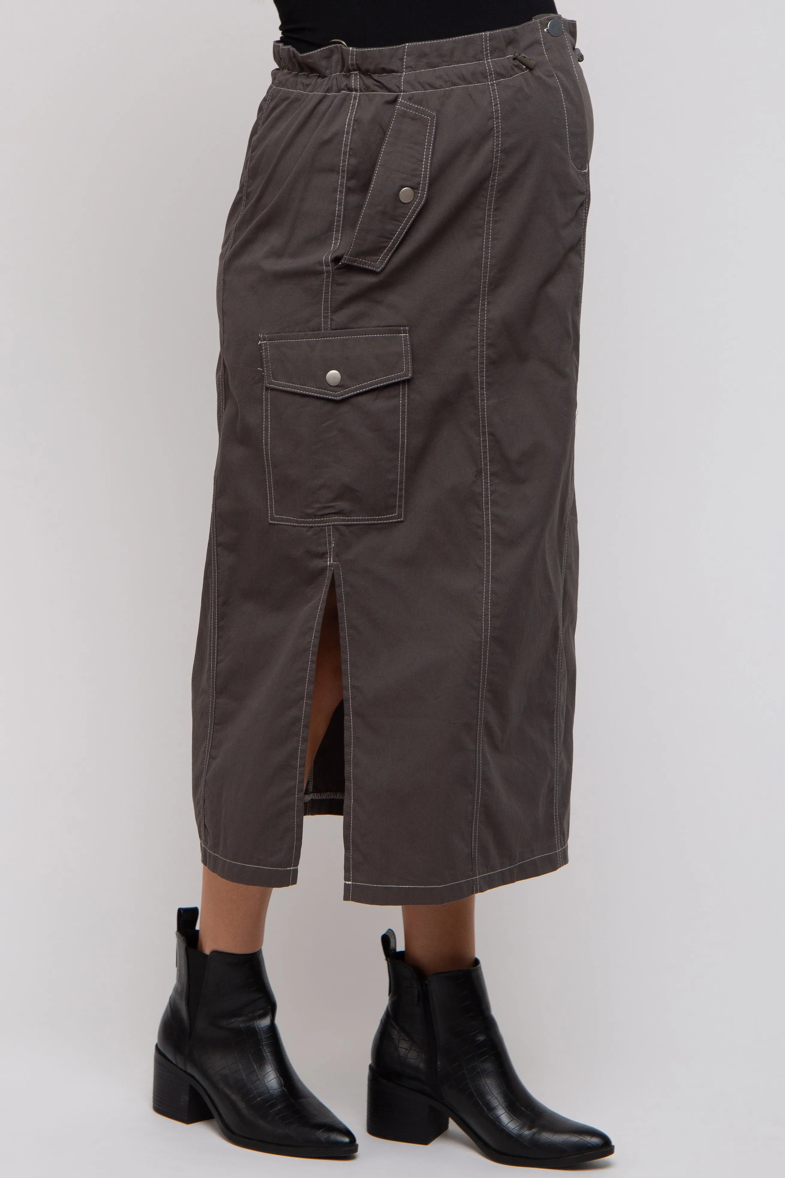 Charcoal Cargo Cinched Maternity Midi Skirt sold by Pinkblush product image thumbnail 4