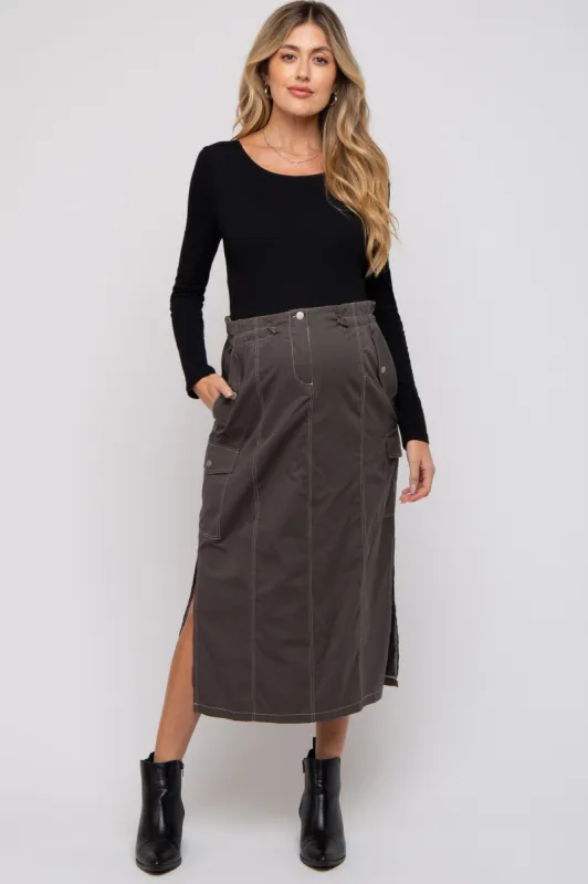 Charcoal Cargo Cinched Maternity Midi Skirt sold by Pinkblush