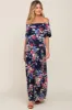 Navy Floral Off Shoulder Flounce Maternity Maxi Dress sold by Pinkblush
