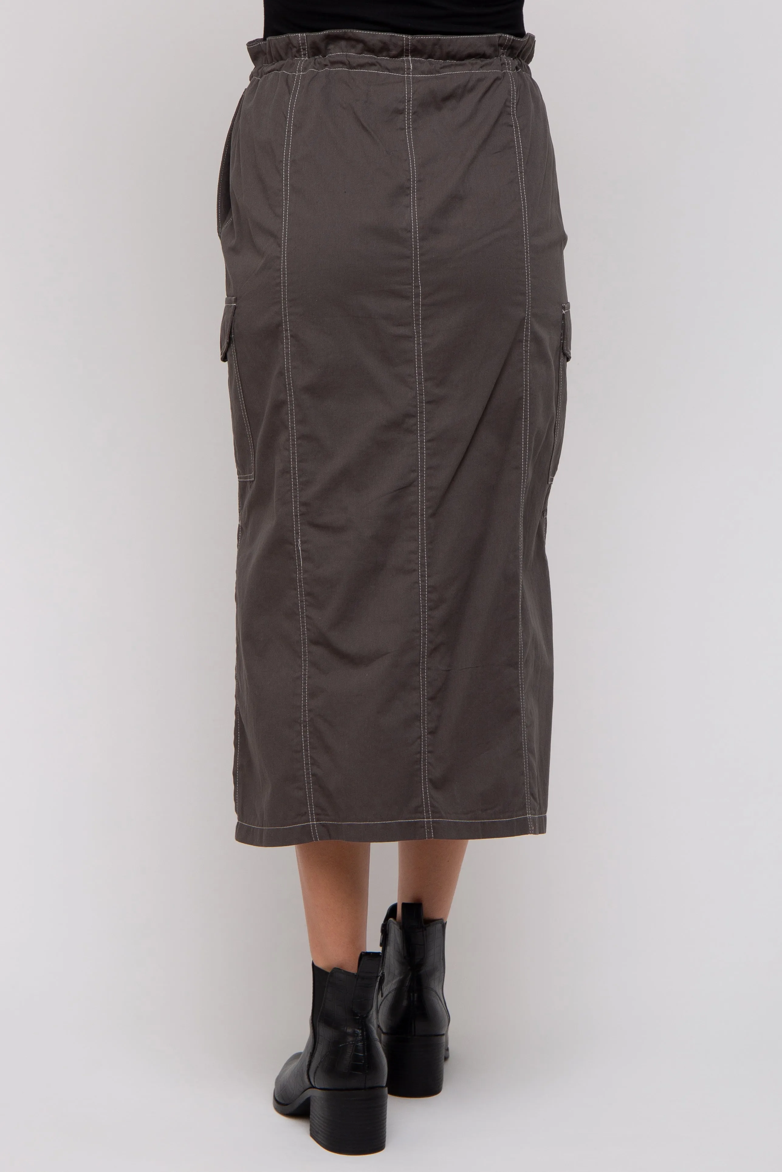 Charcoal Cargo Cinched Maternity Midi Skirt sold by Pinkblush product image thumbnail 5