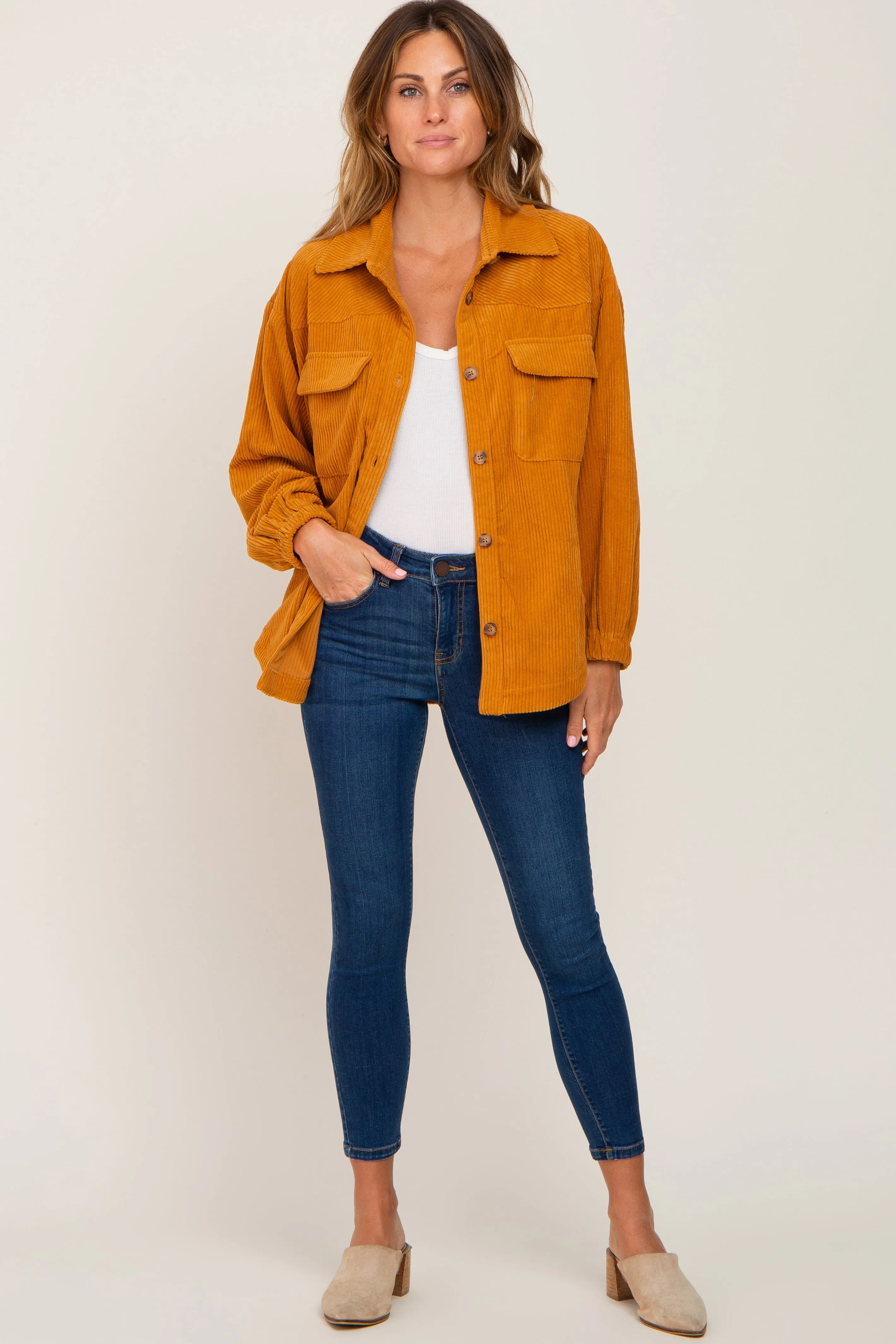 Gold Corduroy Front Pocket Shacket sold by Pinkblush product image thumbnail 4