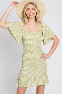 Light Olive Gingham Smocked Mini Dress sold by Pinkblush