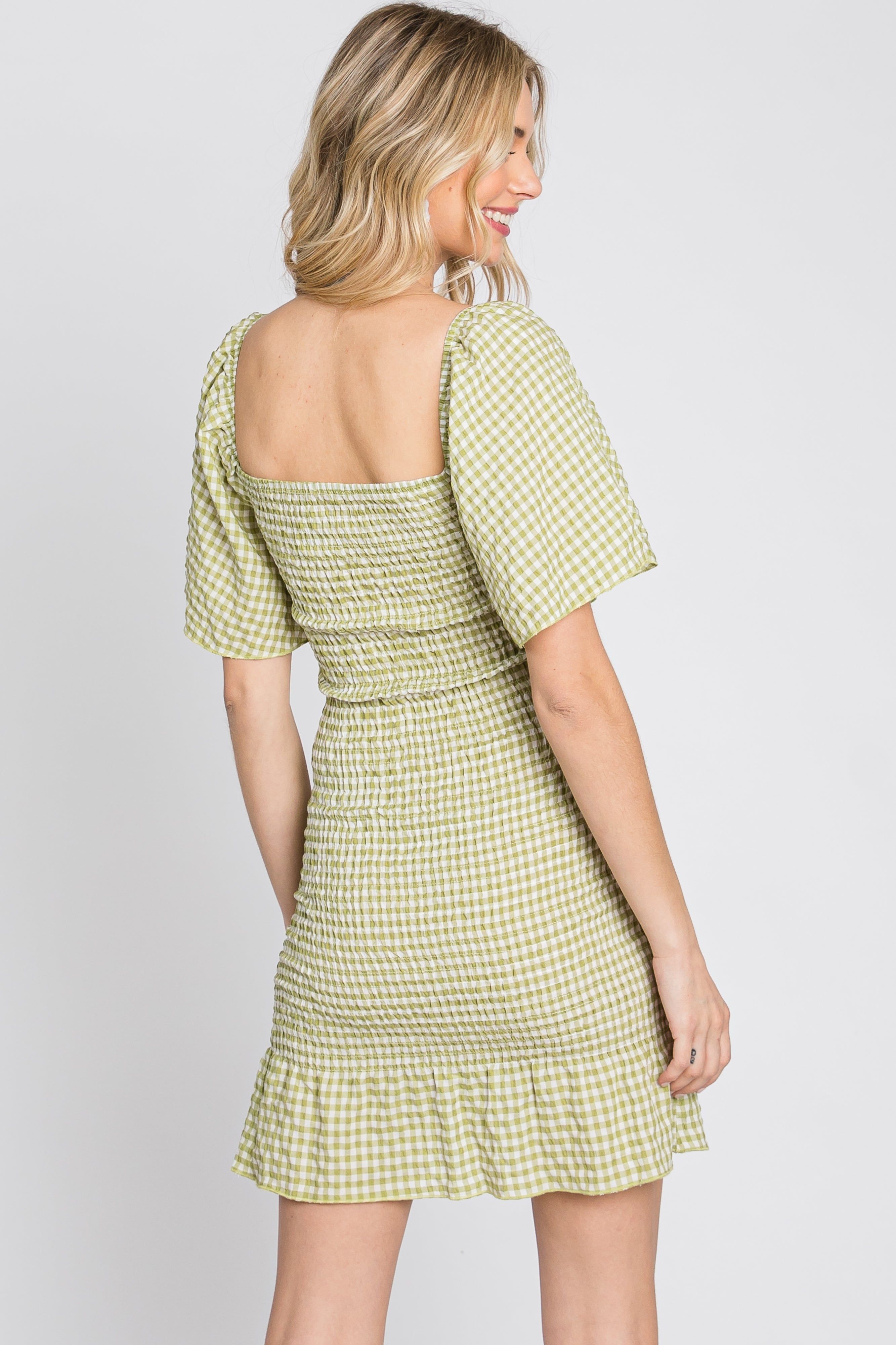Light Olive Gingham Smocked Mini Dress sold by Pinkblush product image thumbnail 8