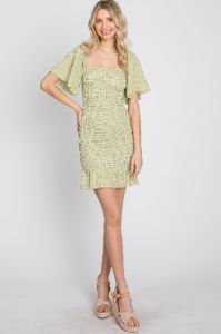 Light Olive Gingham Smocked Mini Dress sold by Pinkblush