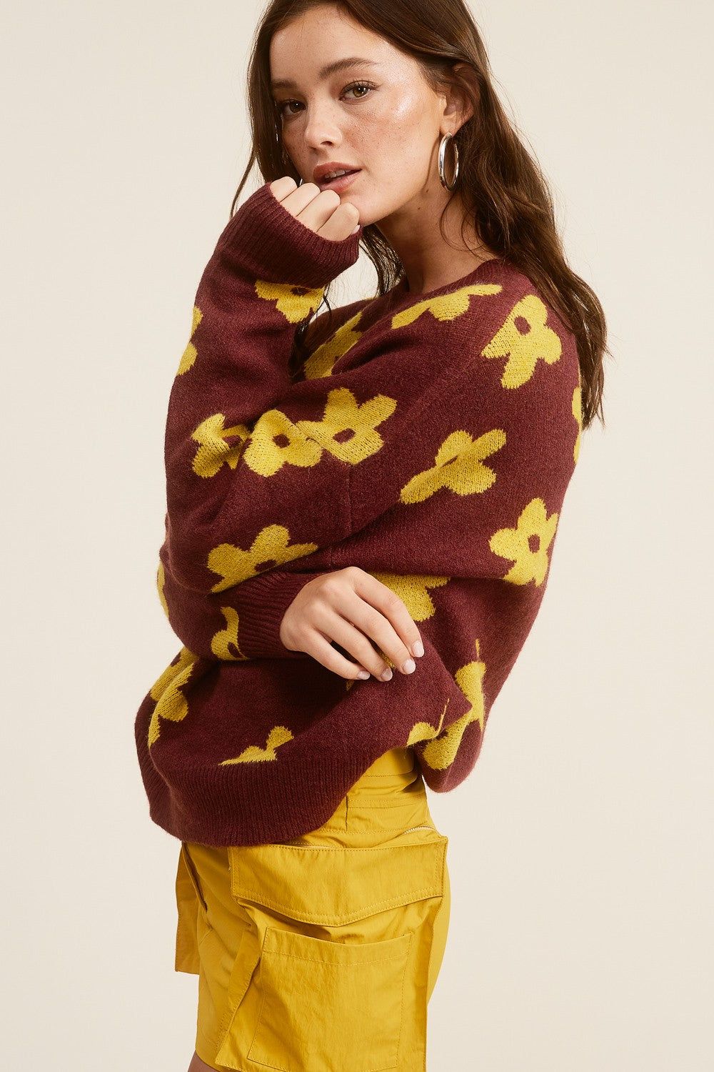 Burgundy Flower Sweater sold by Pinkblush product image thumbnail 2