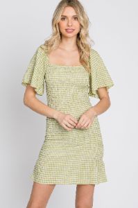Light Olive Gingham Smocked Mini Dress sold by Pinkblush