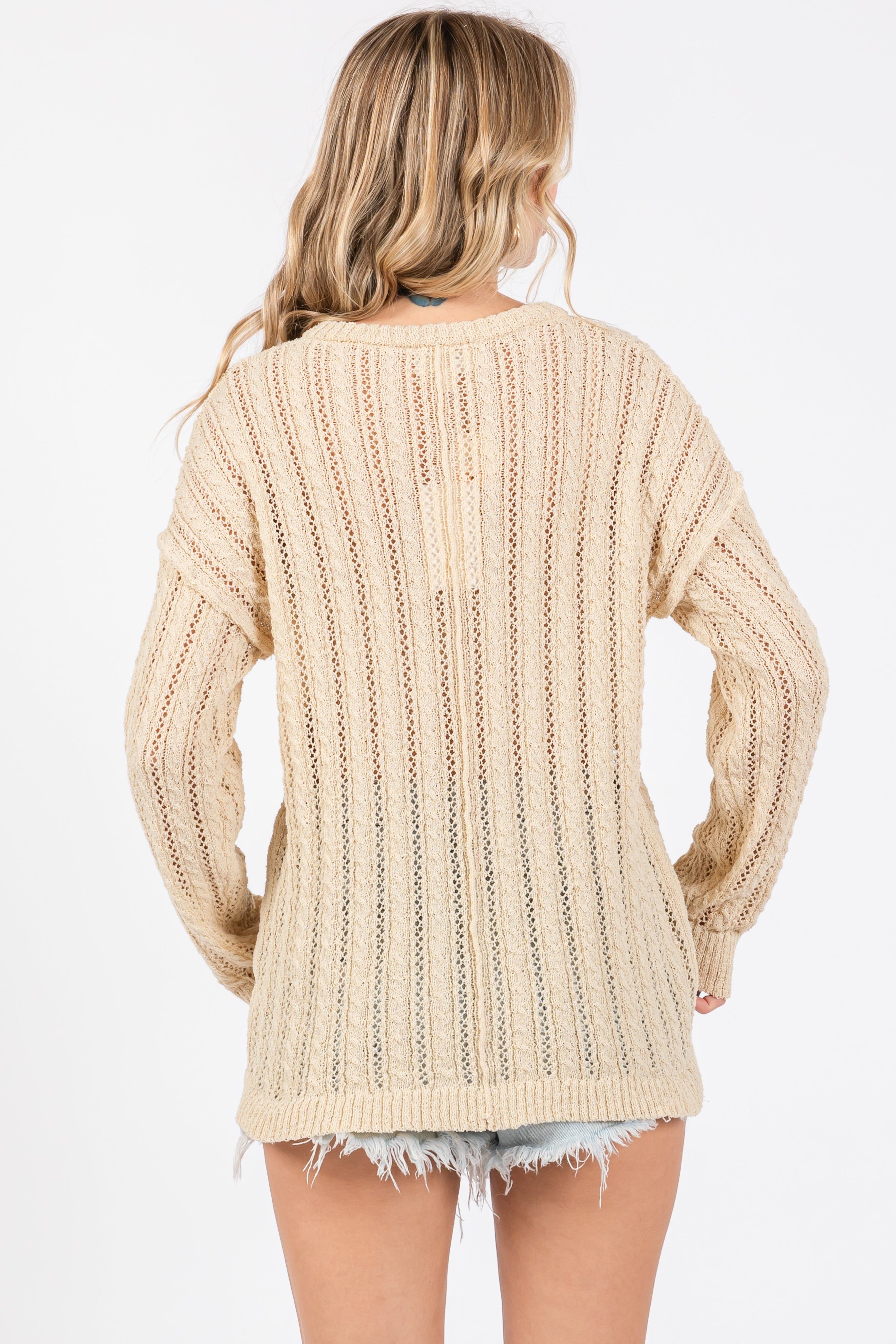 Cream Open Knit Front Button Sweater sold by Pinkblush product image thumbnail 3