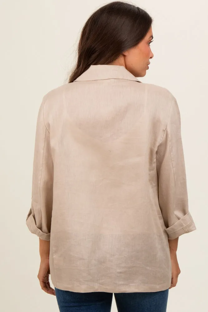 Beige Linen Rolled Cuff Maternity Blazer sold by Pinkblush product image thumbnail 4