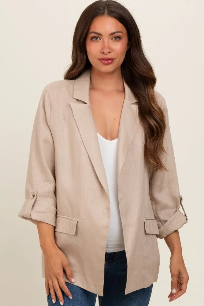 Beige Linen Rolled Cuff Maternity Blazer sold by Pinkblush product image thumbnail 2
