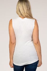White Button Neckline Ribbed Maternity Tank sold by Pinkblush