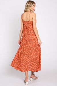 Rust Floral Side Slit Midi Dress sold by Pinkblush