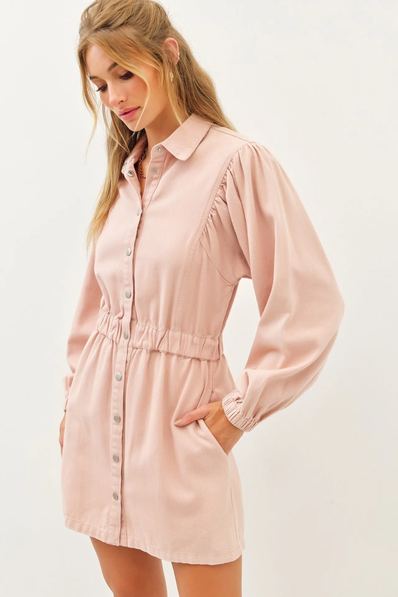 Dusty Pink Long Sleeved Button Down Cotton Twill Dress sold by Pinkblush product image thumbnail 5