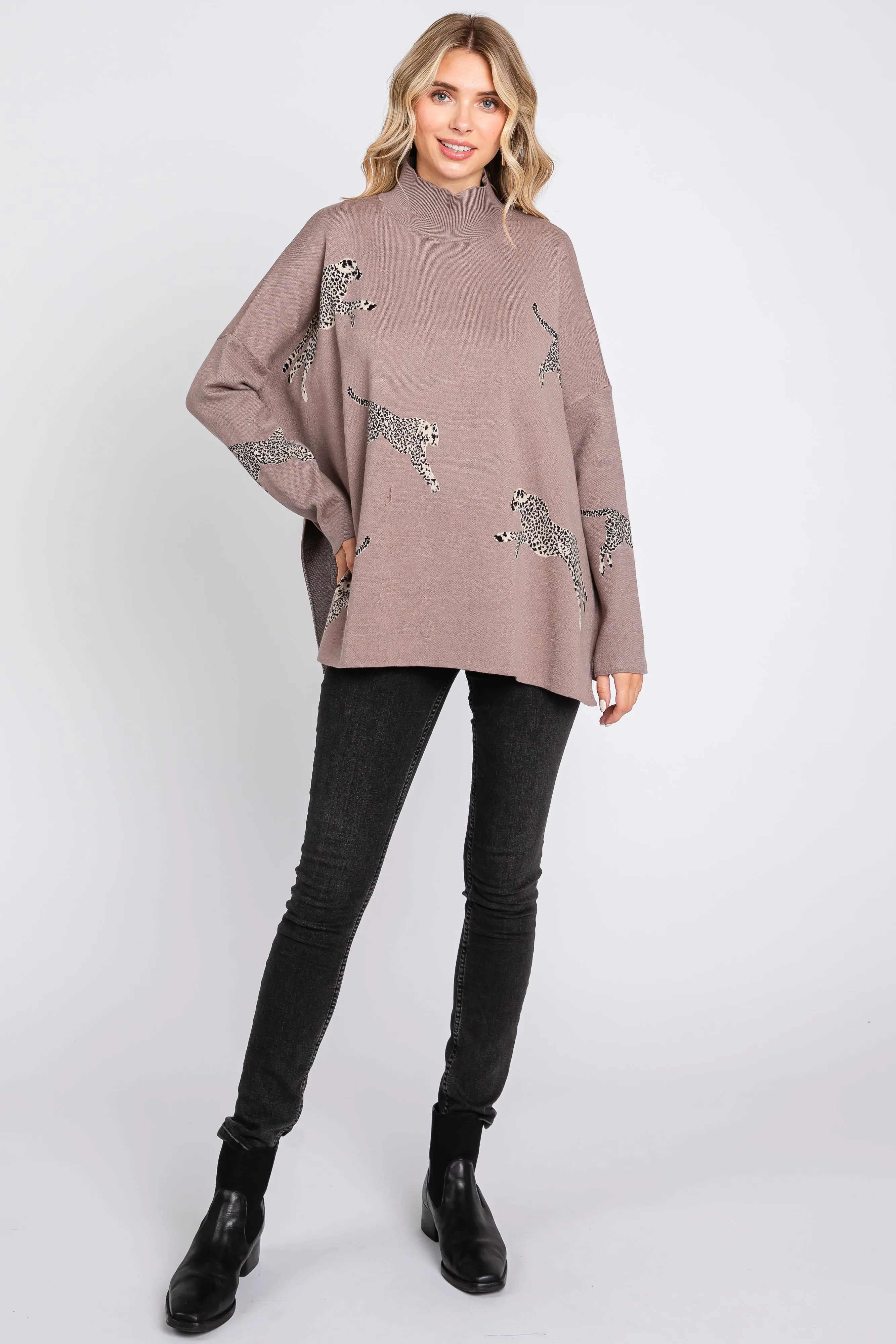 Taupe Animal Print Side Slit Sweater sold by Pinkblush product image thumbnail 4