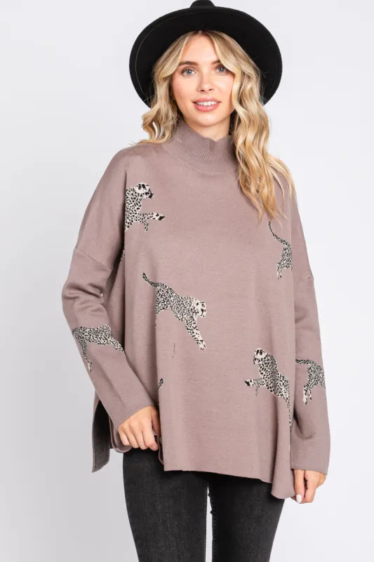 Taupe Animal Print Side Slit Sweater sold by Pinkblush